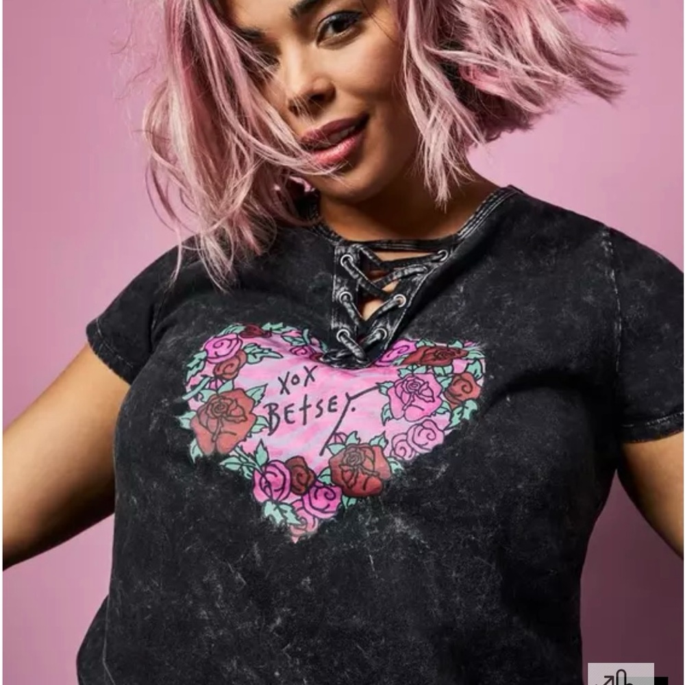 Torrid Black Lace-Up Heart Graphic Top